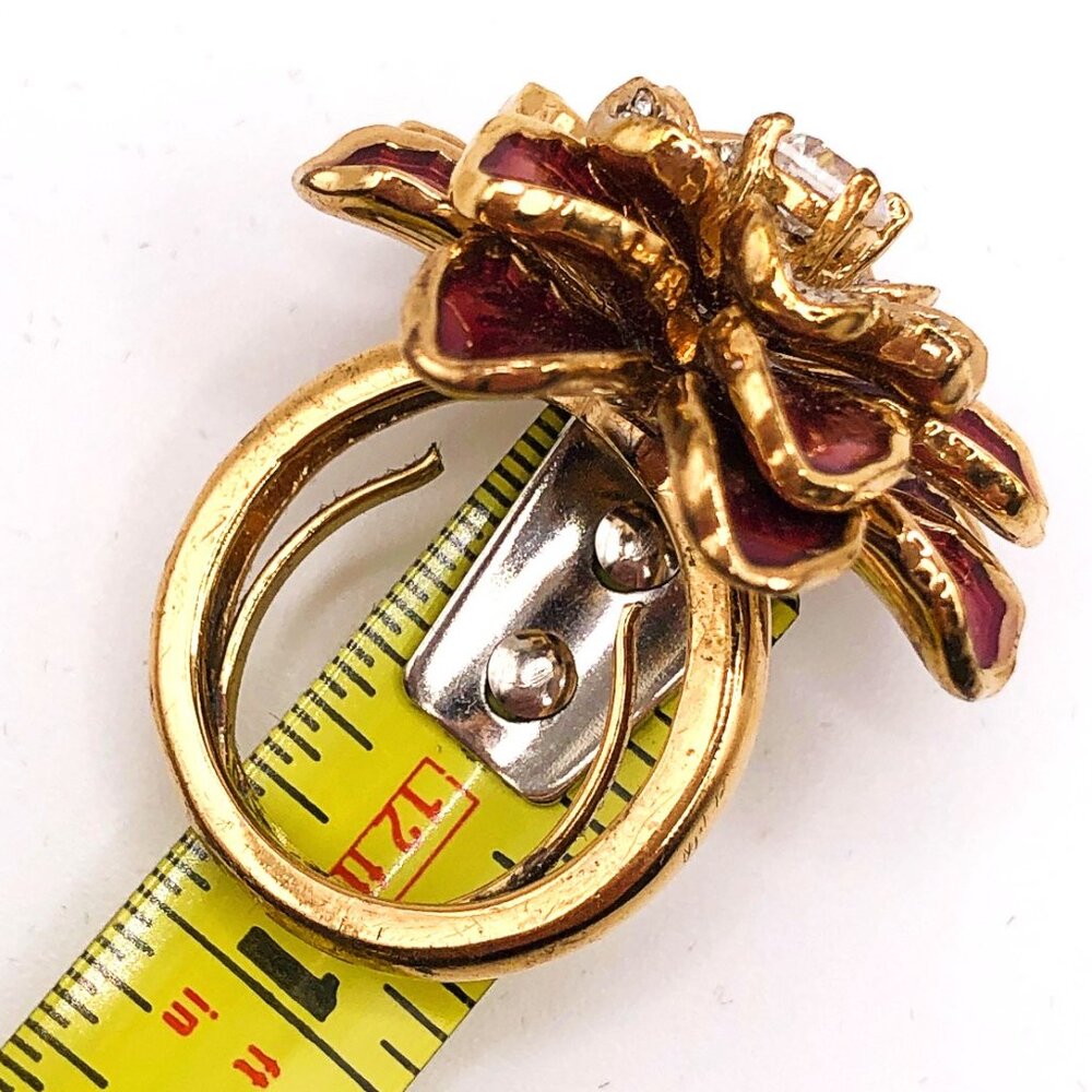 Vintage Juicy Couture Red Enamel Flower Ring Gold Tone Rhinestone Center 7.5 - Picture 12 of 12